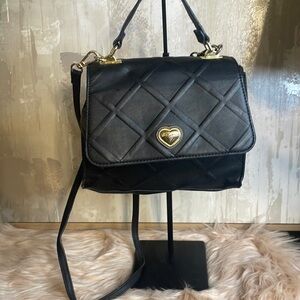 Betsey Johnson Black XO Mandy Croco Top Handle Bag